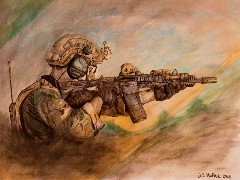 An Army artist drawing/painting.